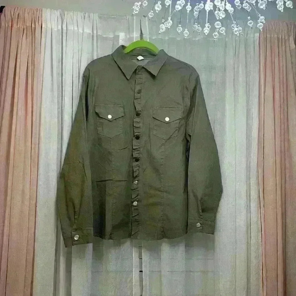 Denim Jean Jacket Ruffle Trim New from Amazon Item# 7C - Picture 6 of 8